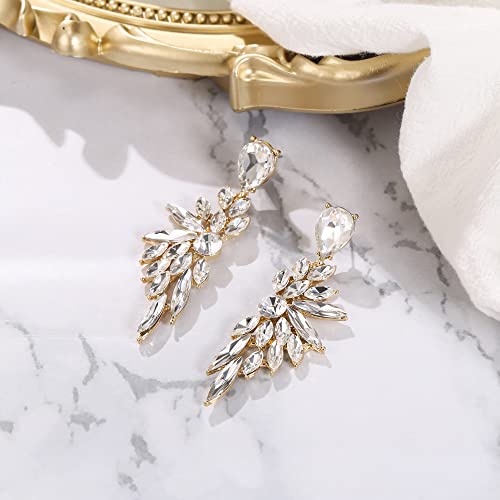 Women's Wedding Bridal Earrings Prom Dangle Earring | Shiny Crystal Teardrop Multi Marquise Cluster for Bride Bridesmaid Bling Jewelry Costume Party Accessories - color: 13-Clear