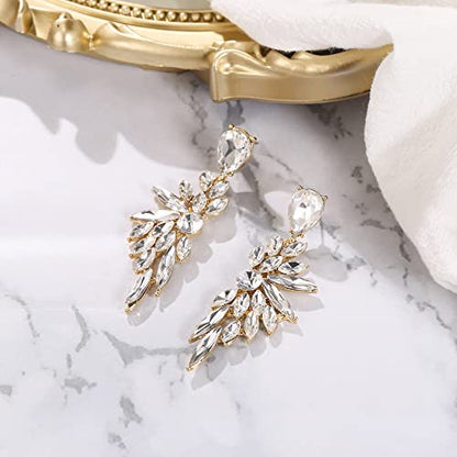 Women's Wedding Bridal Earrings Prom Dangle Earring | Shiny Crystal Teardrop Multi Marquise Cluster for Bride Bridesmaid Bling Jewelry Costume Party Accessories - color: 13-Clear