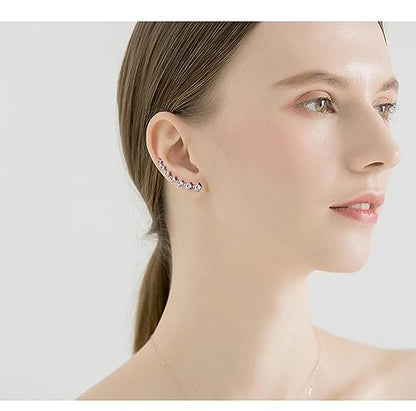 7 Crystals Ear Cuffs Stud Climbers Earrings S925 Sterling Silver Hypoallergenic Arete