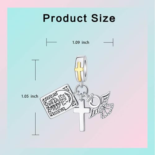 LUXILLA Love You Best Friend Grandma Wife Heart Charm 925 Sterling Silver Charms Fit for Bracelets Necklace Jewelry Gift for Women - color: Angel & Cross Charm