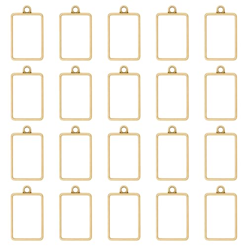 50pcs Open Bezels for Resin,Rectangle Open Frame Pendant Geometric Hollow Frame Pendant Resin Casting Frames Pendants with 1 Loop for Earrings, Necklace, Bracelet, Pressed Flower, DIY Crafts(K Gold) - color: K Gold;Rectangle;Style B