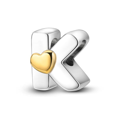 Women 925 Sterling Silver Charms A-Z Heart Letters Beads Pendant for Bracelets Women Fit Pandora Bracelets Hypoallergenic Beads - color: K