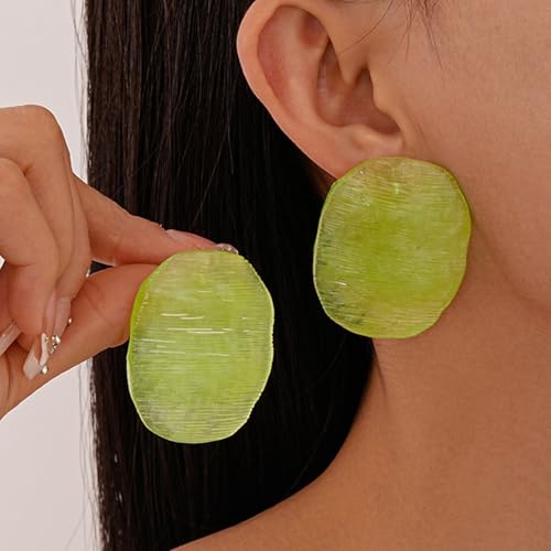 Trendy Resin Acrylic Statement Earrings for Women Chunky Geometric Round Drop Stud Styles Fashionable Modern Lightweight Dangle Earring Set - color: C:Green