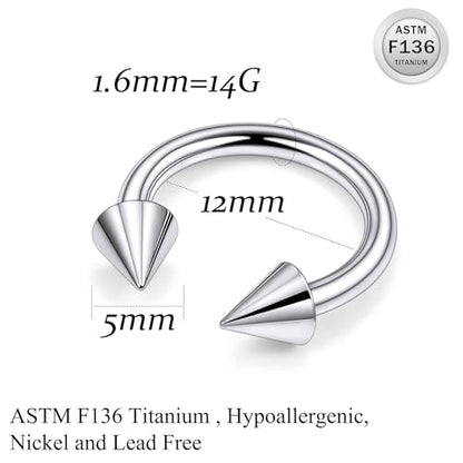 Ruifan 20G 18G 16G 14G 12G Horseshoe Nose Ring Titanium Septum Rings Piercing Jewelry Cartilage Conch Helix Rook Lip Tragus Earring Hoop Eyebrow Retainer For Women Men 6mm 8mm 10mm 12mm 14mm 16mm 19mm - size: Spike: 14G - 12MM