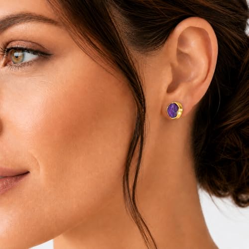 Gempires Raw Gemstone Stud Earrings for Women