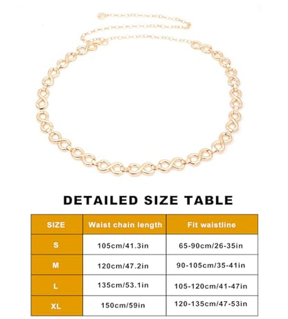 Waist Chain Belts Women Girls Metal Belly Link | Adjustable Waist Belt for Jeans and Dress - color: Gold, size: M: 47.2 in