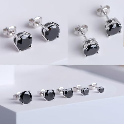 Jiamiaoi 18K White Gold Plated Stud Earrings 925 Sterling Silver Round and Square Cut Princess Cut 5A+ Cubic Zirconia Stud Earrings 4mm to 8mm Fashion Jewelry for Men Women - color: D-Round Cut Black, size: 5mm