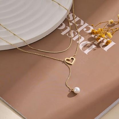Lariat Gold Necklace for Women, Dainty Long Necklace 14k Gold Plated/Silver Y-Shaped Pendant Necklace Trendy Layered Cz Beaded Chain Drop Necklaces Simple Gold Jewelry for Women Gift - style: LC-2NK-24303-GDW