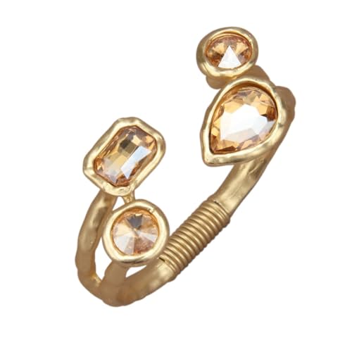 GelConnie Chunky Cuff Bangle Bracelet for Women, Statement Jewelry | Gold and Silver Tone Cuff Bangles with Resin, Crystal and Textured Accents for Party, Vacation and Dressy Looks - style: Bangle 04-Champagne Crystal