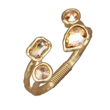 GelConnie Chunky Cuff Bangle Bracelet for Women, Statement Jewelry | Gold and Silver Tone Cuff Bangles with Resin, Crystal and Textured Accents for Party, Vacation and Dressy Looks - style: Bangle 04-Champagne Crystal