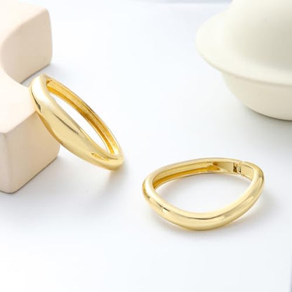2pcs Gold Bangle Bracelets for Women, Trendy Hinged Cuff Open Wide Chunky Gold Bracelet Stack Arm Cuff Jewelry for Women - color: A-Gold Bangles