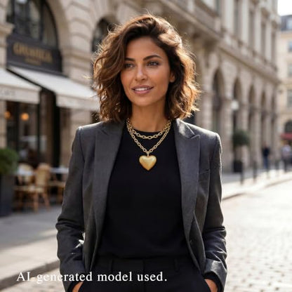 Puffy Heart Pendant Necklace for Women | Long and Short Pendant Necklace with 18K Gold Plated Heart Charm Statement Fashion Jewelry Gift - size: Long, style: Gold Chain & Heart