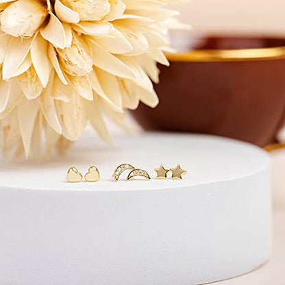 PAVOI 14K Gold Plated Dainty Stud Earrings for Women, Small Piercing Studs | Hypoallergenic Earrings with 925 Sterling Silver Posts - Bar, Dot, Heart, Triangle, Star & Cat Stud Earrings - style: Star