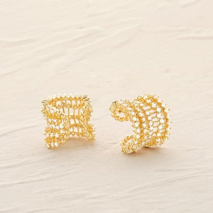 MYEARS Women Ear Cuff Earrings Gold Non Pierced Cartilage Clip on Open Wrap Hoop 14K Gold Plated Simple Hypoallergenic Everyday Jewelry - style: Net / Pair