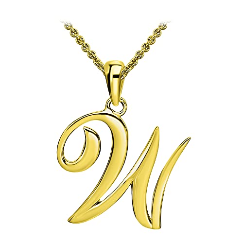 SEA OF ICE Letter Initial Necklace, Alphabet Letter Pendant Necklace, Sterling Silver, Gold, Rose Gold Necklace for Women, Elegant Initial Necklaces, Personalized Custom Women's Necklaces - color: Yellow Gold - W