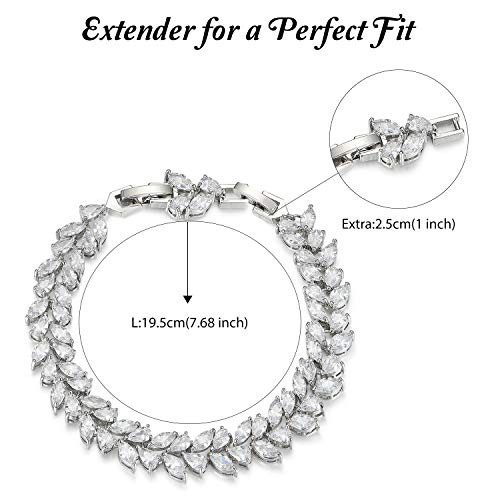 SWEETV Wedding Bridal Bracelet for Brides, Cubic Zirconia Classic Tennis Bracelet for Women Jewelry Gift - color: Silver