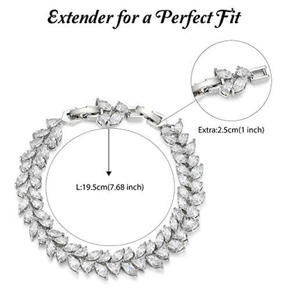 SWEETV Wedding Bridal Bracelet for Brides, Cubic Zirconia Classic Tennis Bracelet for Women Jewelry Gift - color: Silver