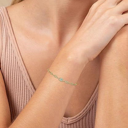 Fesciory Evil Eye Bracelet for Women, Gold Plated Adjustable Chain Jewelry | Blue Evil Eye Charm Bracelet, Lucky Amulet Symbolism, Dainty Adjustable Chain, Daily wear, Jewelry gifts - color: Gold-8