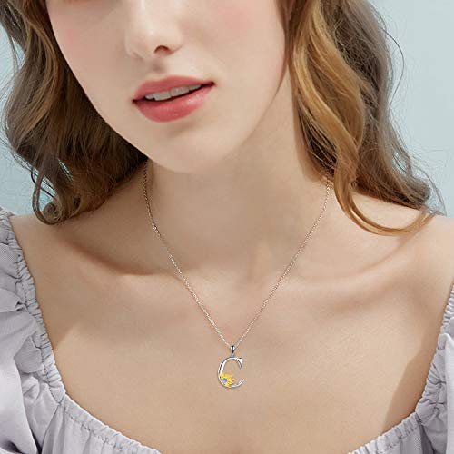 POPLYKE Initial Sunflower Necklace for Women 925 Sterling Sliver Sunflower Pendant Necklace Letter Initial Pendant Chain - style: Sunflower C