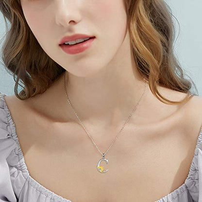 POPLYKE Initial Sunflower Necklace for Women 925 Sterling Sliver Sunflower Pendant Necklace Letter Initial Pendant Chain - style: Sunflower C