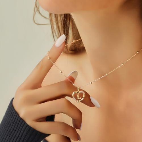 Cicy Bell Womens Heart Initial Necklace 18k Gold Plated | Personalized Letter Pendant, 17.7'' with 2'' Extender - color: Style 2-L-Gold