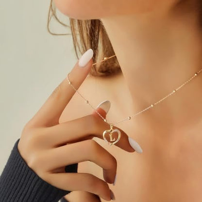 Cicy Bell Womens Heart Initial Necklace 18k Gold Plated | Personalized Letter Pendant, 17.7'' with 2'' Extender - color: Style 2-L-Gold