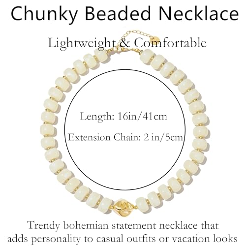 Boho Colorful Chunky Beaded Necklace for Women Trendy Resin Statement Choker Necklaces Summer Beach Style Womens Vacation Fashion Jewelry Gifts Accessories - color: White-3
