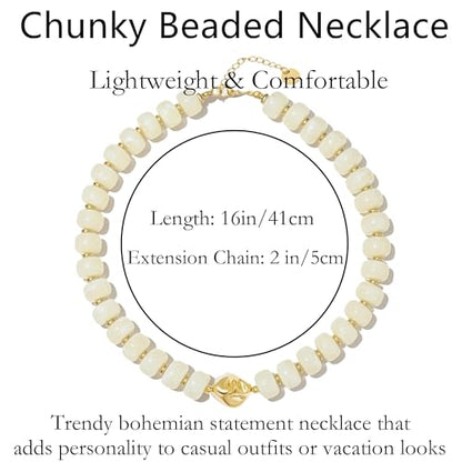 Boho Colorful Chunky Beaded Necklace for Women Trendy Resin Statement Choker Necklaces Summer Beach Style Womens Vacation Fashion Jewelry Gifts Accessories - color: White-3