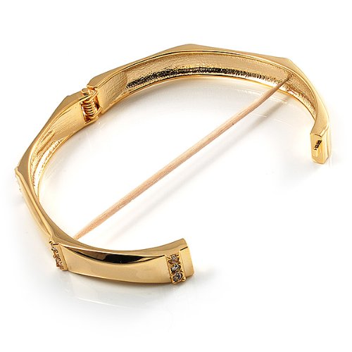 Avalaya Gold Tone Classic Crystal Hinged Bangle Bracelet