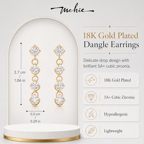 Mchic Dangle Earrings for Women: 18K Gold Plated CZ Drop Earrings Dainty Trendy Hypoallergenic Teardrop Bridal Wedding Style, Sparkly Elegant Dangling Jewelry Gift for Women Bridesmaid Prom Formal - color: Style 1-Gold