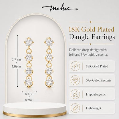 Mchic Dangle Earrings for Women: 18K Gold Plated CZ Drop Earrings Dainty Trendy Hypoallergenic Teardrop Bridal Wedding Style, Sparkly Elegant Dangling Jewelry Gift for Women Bridesmaid Prom Formal - color: Style 1-Gold