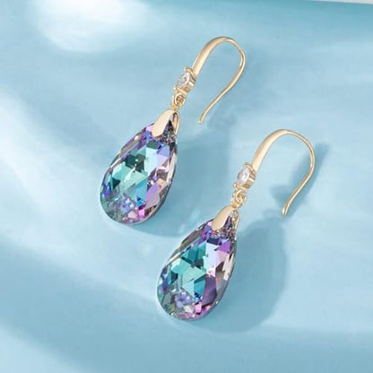 Austrian Crystal Teardrop Dangle Drop Earrings for Women 14K Gold Plated Hook Earring Hypoallergenic Jewelry Gifts for Women Girls - color: Vitrail Light