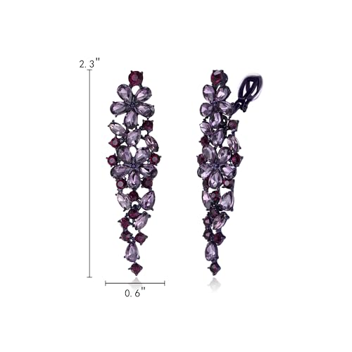 EleQueen Women's Sparkle Statement Clip-On Chandelier Earrings | Marquise Crystals Earrings for Women, Art Deco Prom Jewelry for Wedding Bride Bridesmaid - color: Purple Black-Tone