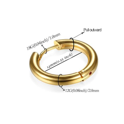 316L Surgical Stainless Steel Huggie Hoop Earrings 6mm 8mm 10mm 11mm 12mm 14mm Hypoallergenic Earrings Hoop Cartilage Helix Lobes Hinged Sleeper Earrings For Men Women - style: B01: 8mm Gold(THK 2.0mm)