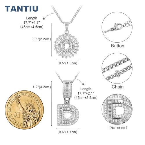 14K Gold Plated Alphabet Necklace Cubic Zirconia Letter Pendant, Personalized Name Jewelry Gift for Women, Customizable A-Z, Birthday/Mothers Day Gifts for Womens - color: White Gold, style: Style-D