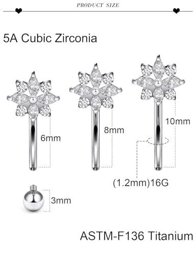 16G Astm F136 Titanium Eyebrow Piercing Jewelry Curved Barbell Eyebrow Ring Vertical Labret Lip Jewelry Daith Rook Earrings Navel Small Belly Button Ring Piercing Jewelry for Women Men CZ - style: 16G, 10MM Length-D