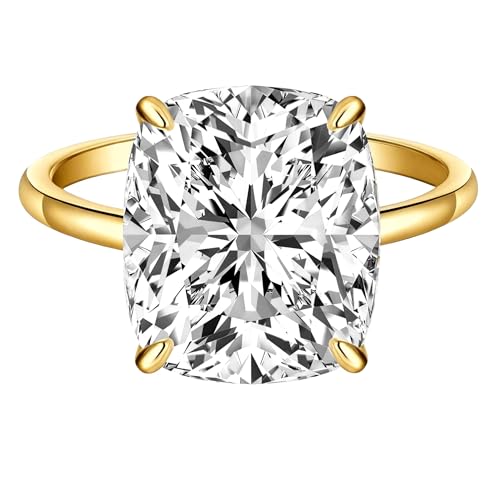 AVECON 3CT/5CT Elongated Cushion Cut Engagement Ring for Women, Promise Wedding Cubic Zirconia 14K Gold/White Gold Plated Band Size 5-9 - color: Gold-3CT