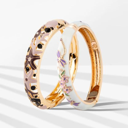 UJOY Cloisonne Bangle Colorful Enamel Filigree Rose Flower Hollowed Crystal Bracelet for Women Gifts 88A09 - color: 2 Pcs Set-A10-Green 2