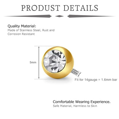 VCMART 14G 5mm 8mm Replacement Balls Externally Threaded Piercing Balls for Tongue Nipple Navel Belly Button Rings Industrial Barbell Piercing Surgical Steel Body Piercing Jewelry Parts - color: 20pcs 5mm ball -6(B)