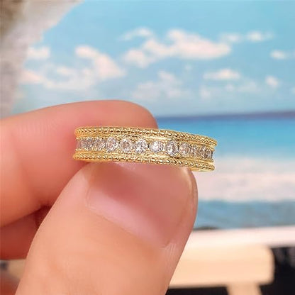 Cubic Zirconia Women's Full Eternity Band Ring | Daily Wear, Office, Work, Business Casual, Everyday Outfit, Stackable, Casual Outing - color: Gold Color