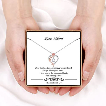 Iefil Rose Heart Initial Necklace, Anniversary Birthday Gifts for Women | Gift Box Packaging, 925 Sterling Silver, Jewelry Gift for Her Wife Mom Girlfriend, Initial A-Z, 19+2inches - color: IEFIL Jewelry Box, style: G