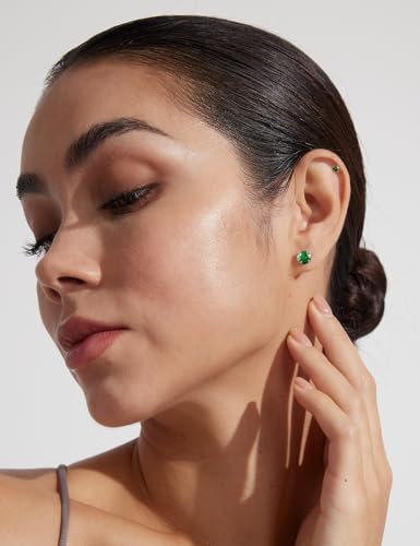 6 Pairs Stud Earrings Set, Hypoallergenic Cubic Zirconia 316L Earrings Stainless Steel CZ Earrings 3-8mm (Steel color) - color: A-014-Green