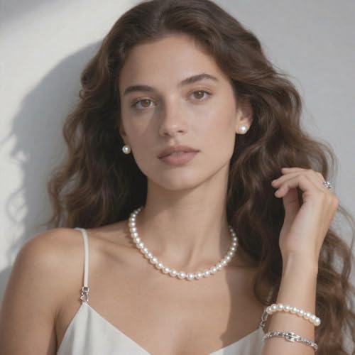Pearl Jewelry Set for Women Faux Pearl Costume Jewelry Set with Necklace, Bracelets, Ring, Earrings for Wedding Bridal Birthday Tea Party - color: 4Pcs White