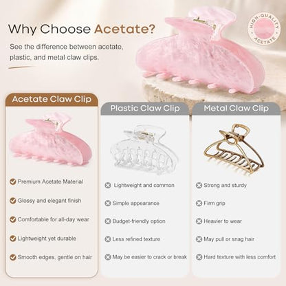 Aileam Acetate Hair Claw Clips for Women,Pink White hair clip French Design Strong Hold Non-Slip claw clips for Thick Hair, 2 Pack - color: Pink & Pearl White