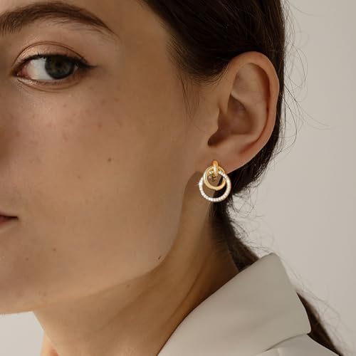 Awinesn Chunky Clip On Earrings for Women Hypoallergenic 14K Gold Plated Knot Link Clip Earrings Geometric Statement Hoop Non Pierced Earrings Jewelry for Women Fashion Trendy Jewelry Gifts - color: big hoop cz-g