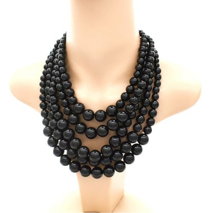 Faux Big Pearl Srand Necklaces for Women 5 Layers Pearls Choker Bib Collar Necklace Bracelet and Earrings set 1920s Costume Pearl Jewelry Bridal Wedding - color: black