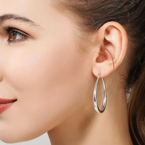 Hoop Earrings for Women, 14K Gold Sterling Silver Chunky Twisted Hoops Earring Hypoallergenic Ear Jewelry - color: Silver-45mm