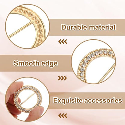 uxcell Silk Scarf Ring Clip, Rhinestone Round T-Shirt Ties Clips Kit Clothes Corner Knotted Button - color: Gold
