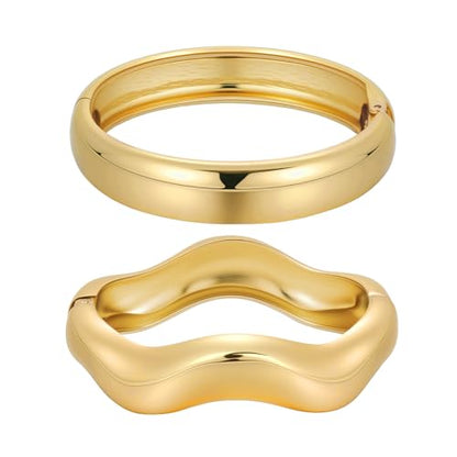 Emibele Gold Bangles for Women, 2PCS Irregular Chunky Gold Bracelet Hinged Open Bangle Bracelets for Women, Fashion Wide Arm Cuff Minimalist Chunky Jewelry Gifts for Valentine Christmas Birthday - style: G Gold