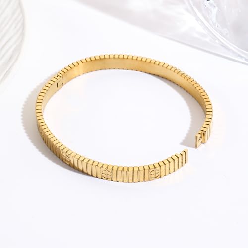 Women's Bracelet Stainless Steel Gold Plated Cuff Bangle Cube Zircon Hinge Jewelry oval Bangle Witness the Gift of Love - color: Cross Gold Large 7"